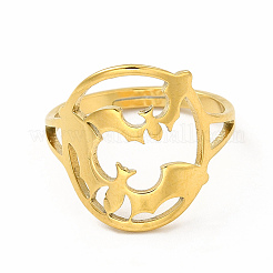 Ion Plating(IP) 304 Stainless Steel Bat Adjustable Ring for Women&nbsp;RJEW-B027-04G