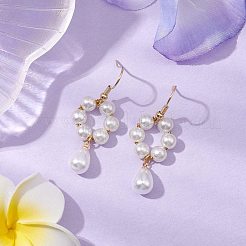 Plastic Pearl with Brass Dangle Earrings for Women&nbsp;EJEW-JE05991