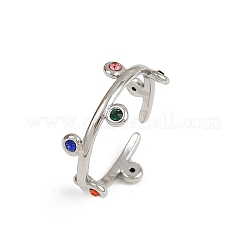 304 Stainless Steel Rhinetsone Open Cuff Rings for Women&nbsp;RJEW-K301-07P-01
