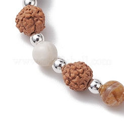 Round Natural Bamboo Leaf Agate & Electroplated Synthetic Non-magnetic Hematite & Natural Rudraksha Beaded Stretch Bracelets&nbsp;BJEW-JB10661