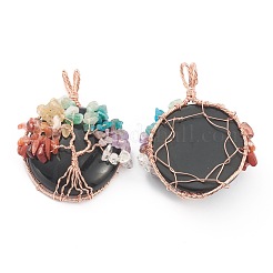 Natural & Synthetic Gemstone Pendants with Rose Gold Brass Findings with Mixed Stone Chips&nbsp;G-J392-01
