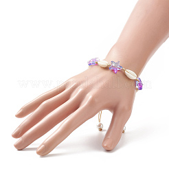 Natural Cowrie Shell & Glass Starfish Braided Bead Bracelet for Women&nbsp;X-BJEW-JB09943