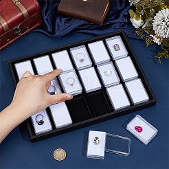 18Pcs Rectangle Plastic Loose Diamond Small Cases with Sponge Inside and Black PU Leather Trays&nbsp;CON-WH0001-51B