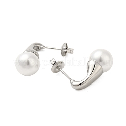 304 Stainless Steel Shell Pearl Round Stud Earrings for Women&nbsp;EJEW-U020-27P