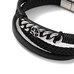 Men's Braided Black PU Leather Cord Multi-Strand Bracelets&nbsp;BJEW-K243-04AS
