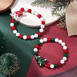 2Pcs Christmas Theme Natural Mashan Jade & Lawmwork Beads Stretch Bracelets for Women Men&nbsp;BJEW-JB11148