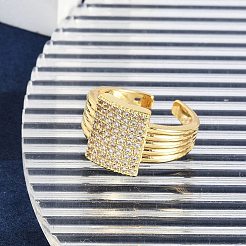 Brass Micro Pave Clear Cubic Zirconia Open Cuff Rings for Women&nbsp;LS-RJEW-M026-02G-03