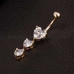 Real 18K Gold Plated Brass Cubic Zirconia Navel Ring Navel Ring Belly Rings&nbsp;AJEW-EE0001-18