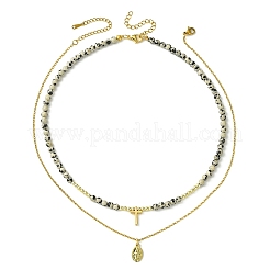 2Pcs 2 Style 304 Stainless Steel Virgin Mary & Cross Pendant Necklaces Set&nbsp;NJEW-JN04527