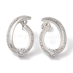 Brass Micro Pave Clear Cubic Zirconia Stud Earrings for Women&nbsp;LS-EJEW-A110-04P