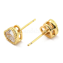 Cubic Zirconia Heart Stud Earrings&nbsp;KK-C026-01G-01