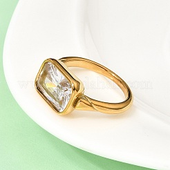 304 Stainless Steel Pave Single Cubic Zirconia Finger Rings for Women&nbsp;RJEW-K316-05G