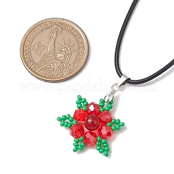 3Pcs 3 Styles Natural Carnelian(Dyed & Heated) & Dyed Malaysia Jade & Rose Quartz & Glass Snowflake Pendant Necklaces&nbsp;NJEW-JN05054