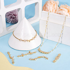 4Pcs 4 Styles Brass Pave Clear Cubic Zirconia Flower Butterfly Connector Charms&nbsp;KK-TA0008-72G
