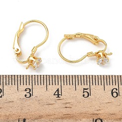 Flat Round Brass Micro Pave Clear Cubic Zirconia Leverback Earring Findings&nbsp;KK-Z136-24G-01