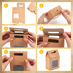 Folding Paper Gift Bags with Hole Handle and Plastic Visible Window&nbsp;ABAG-WH0044-35A