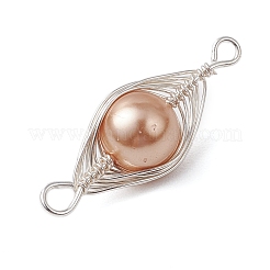 Copper Wire Wrapped Shell Pearl Connector Charms&nbsp;PALLOY-JF03114-01