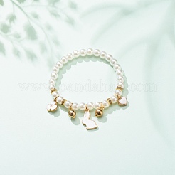 ABS Plastic Imitation Pearl Beaded Stretch Bracelet with Alloy Enamel Charms for Kids&nbsp;BJEW-JB08524-01