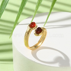 Oval Natural Red Agate & Amazonite & Rhodochrosite & Black Onyx & African Turquoise & Lapis Lazuli Finger Rings&nbsp;RJEW-Q004-04G