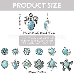 12Pcs 12 Styles Alloy Rhinestone & Resin Imitation Turquoise Snap Buttons&nbsp;BUTT-CJ0001-04