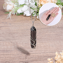 1Pc Natural Black Agate Bullet Macrame Pouch Pendant Alloy Chain Necklaces&nbsp;NJEW-PA0001-01E