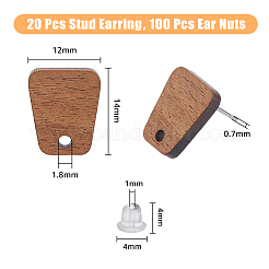 20 Pairs Trapezoid Walnut Wood Stud Earring Findings&nbsp;MAK-HY0001-04