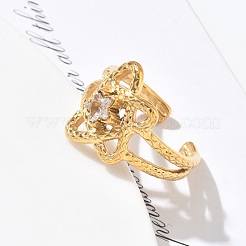 304 Stainless Steel Pave Cubic Zirconia Cuff Open Rings&nbsp;SA-CBAFEB5-06A-G