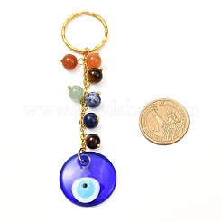 Natural Mixed stone with Evil Eye Lampwork Keychain&nbsp;KEYC-JKC00270-02
