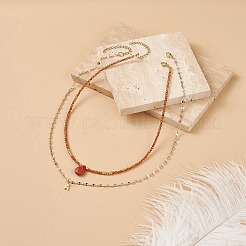 2Pcs 2 Style Natural Red Jasper Teardrop & Brass Initial Letter A Pendants Necklaces Set&nbsp;NJEW-JN04045