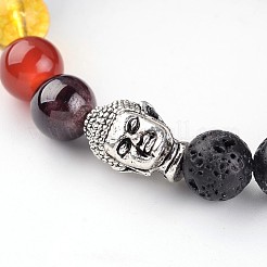 Buddha Head Natural Lava Rock Beaded Chakra Stretch Bracelets&nbsp;BJEW-JB02226-01
