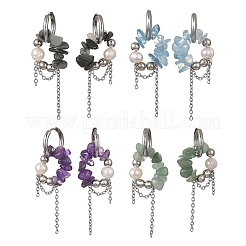 4 Pairs 4 Styles Natural Amethyst & Aquamarine & Green Aventurine & Eagle Eye Stone Chips Drop Earrings&nbsp;EJEW-TA00817