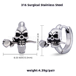 316 Stainless Steel Skull with Rose Hoop Earrings for Men Women&nbsp;EJEW-SZ0001-94