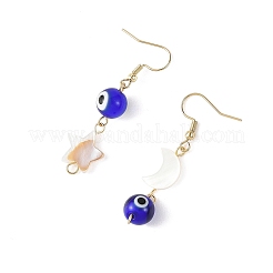Handmade Lampwork Evil Eye and Natural Freshwater Shell Dangle Earrings&nbsp;EJEW-JE07450