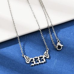 201 Stainless Steel Number 333 with Butterfly Wings Pendant Necklaces&nbsp;LS-NJEW-P332-01A-P