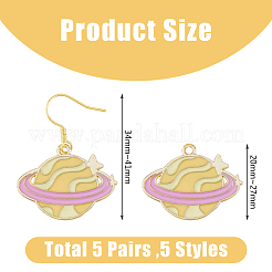 5 Pair 5 Style Golden Plated Alloy Enamel Planet Dangle Earrings with Iron Pins&nbsp;EJEW-AB00045