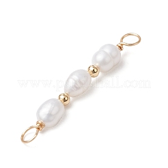 Natural Cultured Freshwater Pearl Rice Beaded Connector Charms&nbsp;X-PALLOY-JF03703