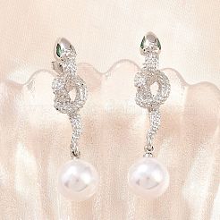 Snake Brass Micro Pave Cubic Zirconia Stud Earrings&nbsp;EJEW-K249-13P