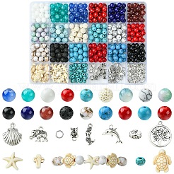 DIY Natural Lava Rock & Synthetic Turquoise Beads & Glass Jewelry Making Findings Kits&nbsp;DIY-YW0011-04