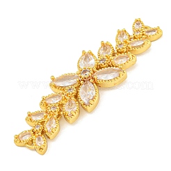 Brass Pave Clear Cubic Zirconia Flower with Leaf Links Connector Charms&nbsp;KK-P277-52G-01