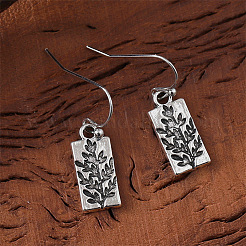Rectangle with Leaf Pattern Zinc Alloy Dangle Earrings&nbsp;FS-WG8FBD0-01