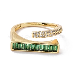 Green Cubic Zirconia Rectangle Open Ring&nbsp;RJEW-P032-26G