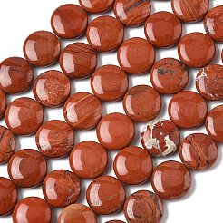 Natural Crackle Flat Round Red Jasper Beads Strands&nbsp;G-L246-21