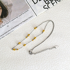 Two Tone 304 Stainless Steel Oval Bead Curb Chain Necklaces for Women&nbsp;WG4ACFD-01