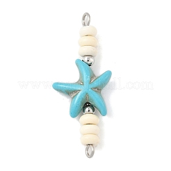 10Pcs 2 Colors Dyed Synthetic Turquoise Starfish Rondelle Beaded Connector Charms&nbsp;PALLOY-JF04014