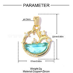 Brass Pave Light Sea Green Cubic Zirconia Pendants&nbsp;CU-OY001-21G