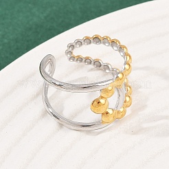 304 Stainless Steel Double Color Cuff Rings&nbsp;RJEW-S635-01GP-16