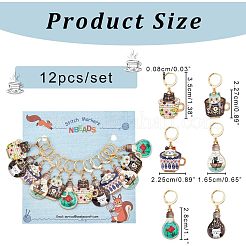 12Pcs 6 Colors Alloy Enamel Cat Charm Locking Stitch Markers&nbsp;HJEW-PH01531