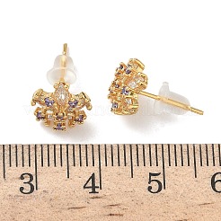 Snowflake Brass Micro Pave Cubic Zirconia Stud Earrings&nbsp;EJEW-Z152-02G-01