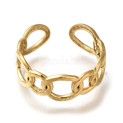 Curb Chain 304 Stainless Steel Open Cuff Ring for Women&nbsp;RJEW-F161-02G-17