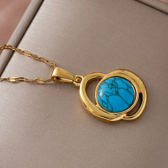 Vintage 304 Stainless Steel & Synthetic Turquoise Heart Pendant Necklaces for Women&nbsp;VY8520